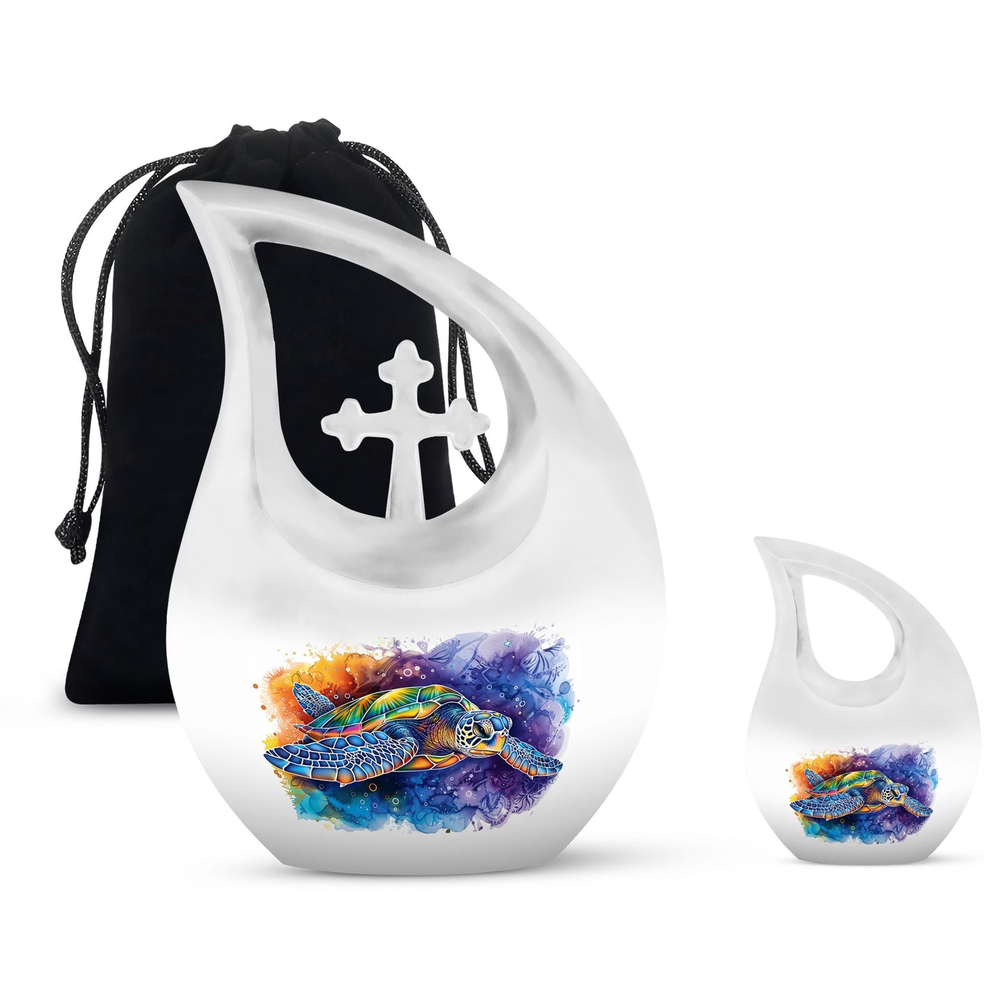 10-inch turtle-themed cross drop design urn