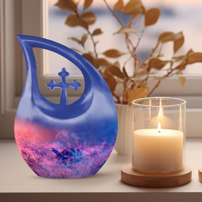 Turtle themed Cross Drop Urn for ashes