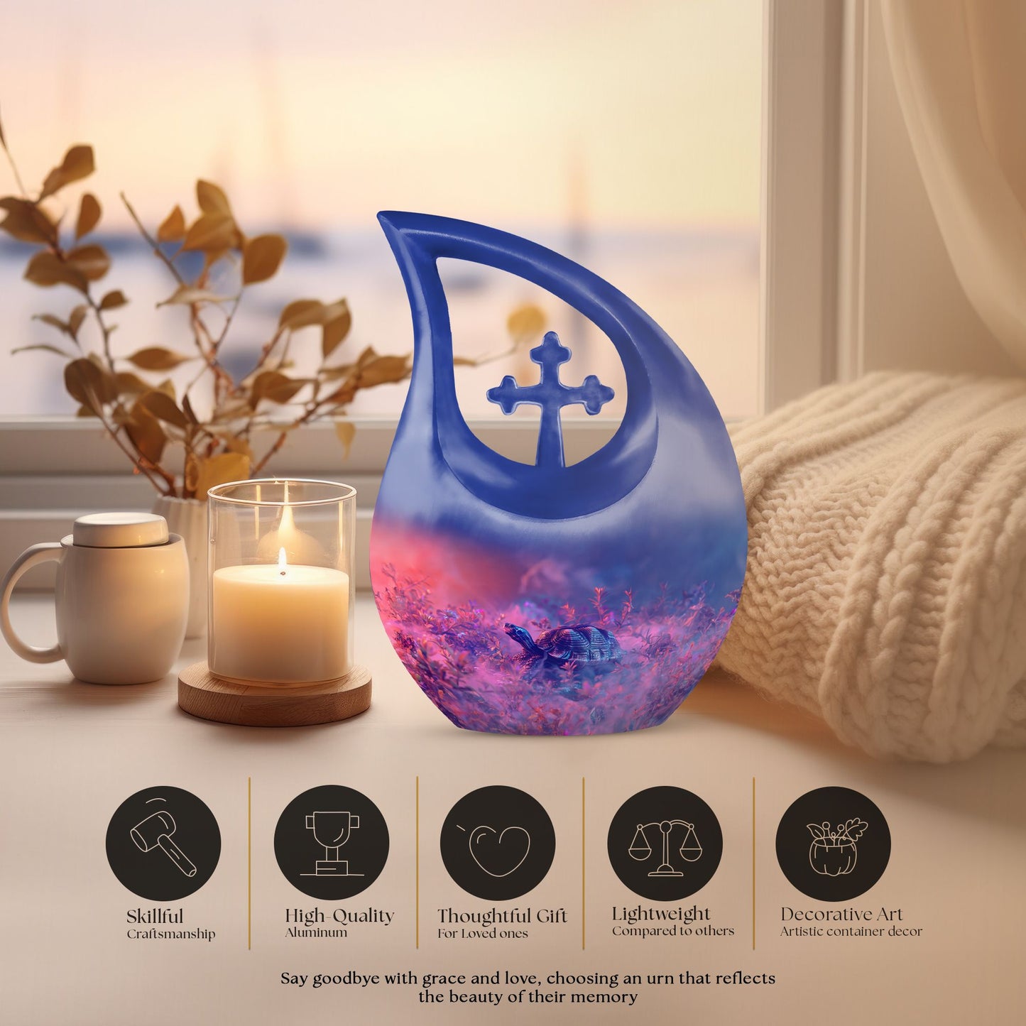 Turtle themed Cross Drop Urn for ashes