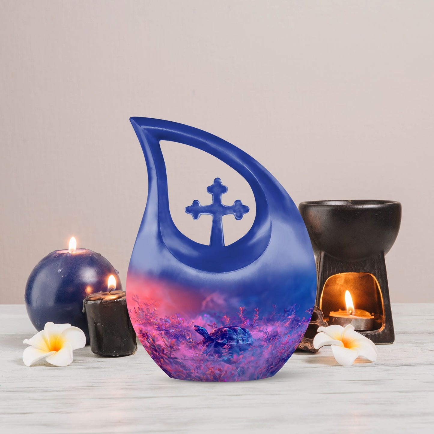 Turtle themed Cross Drop Urn for ashes
