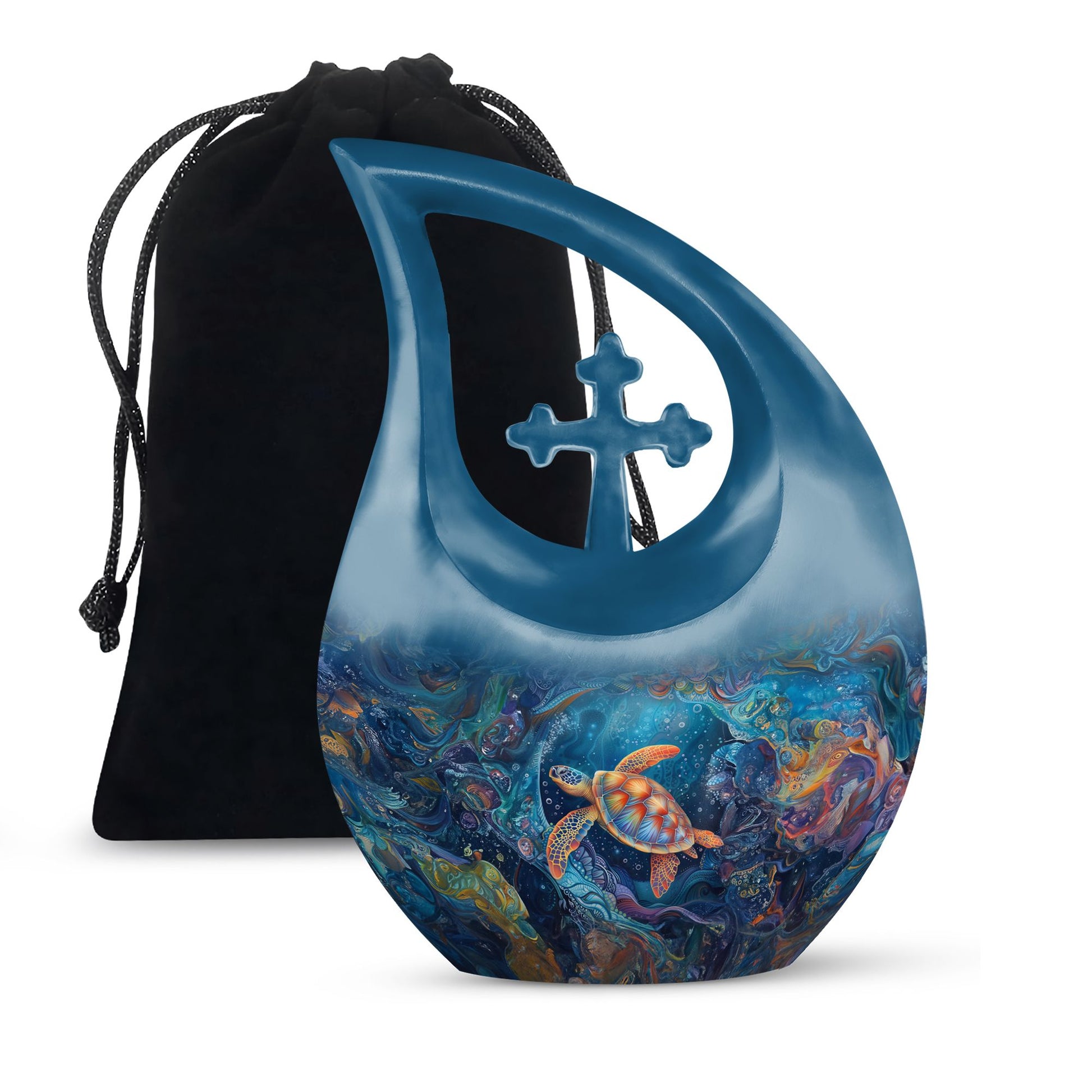 10-inch Turtle themed Cross Drop urn