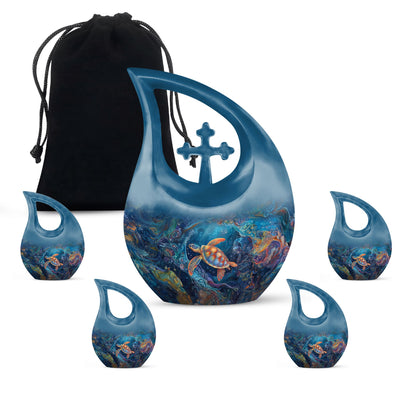 Turtle Theme Large Urn With 4 Keepsake Urn