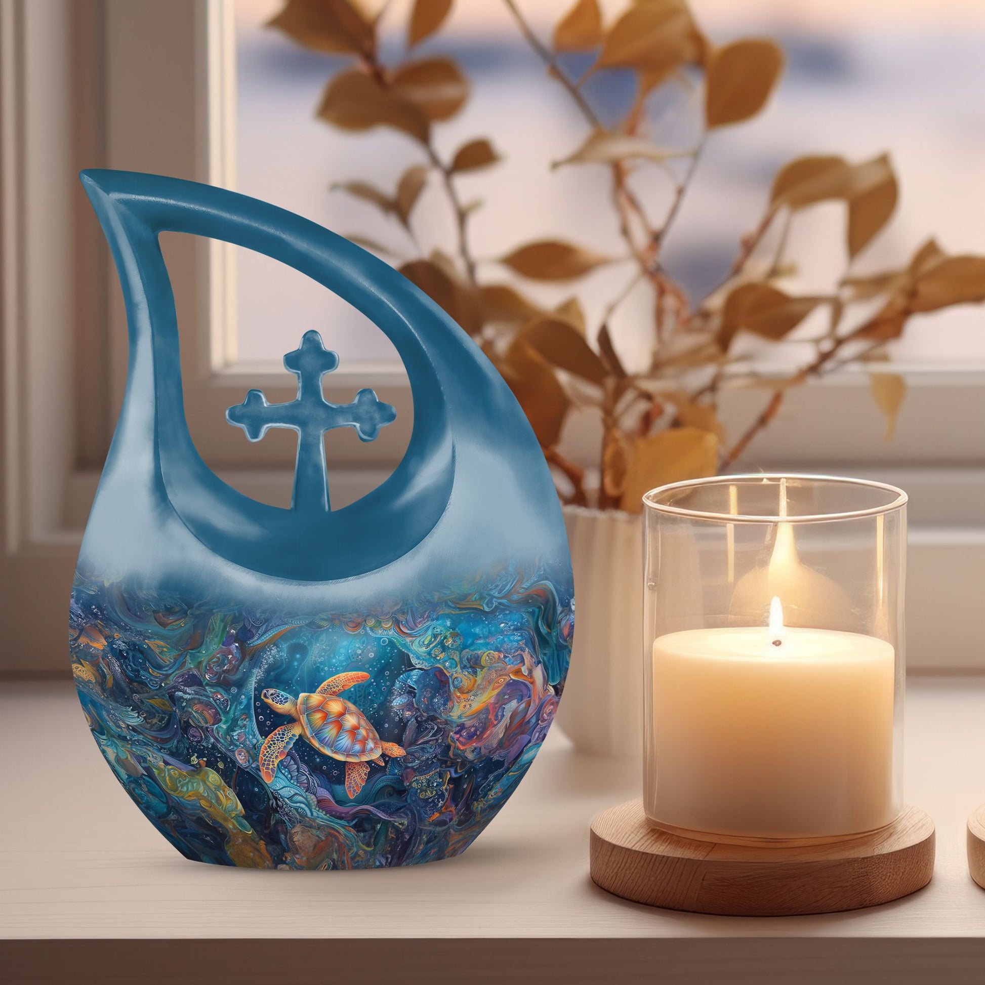 10-inch Turtle themed Cross Drop urn