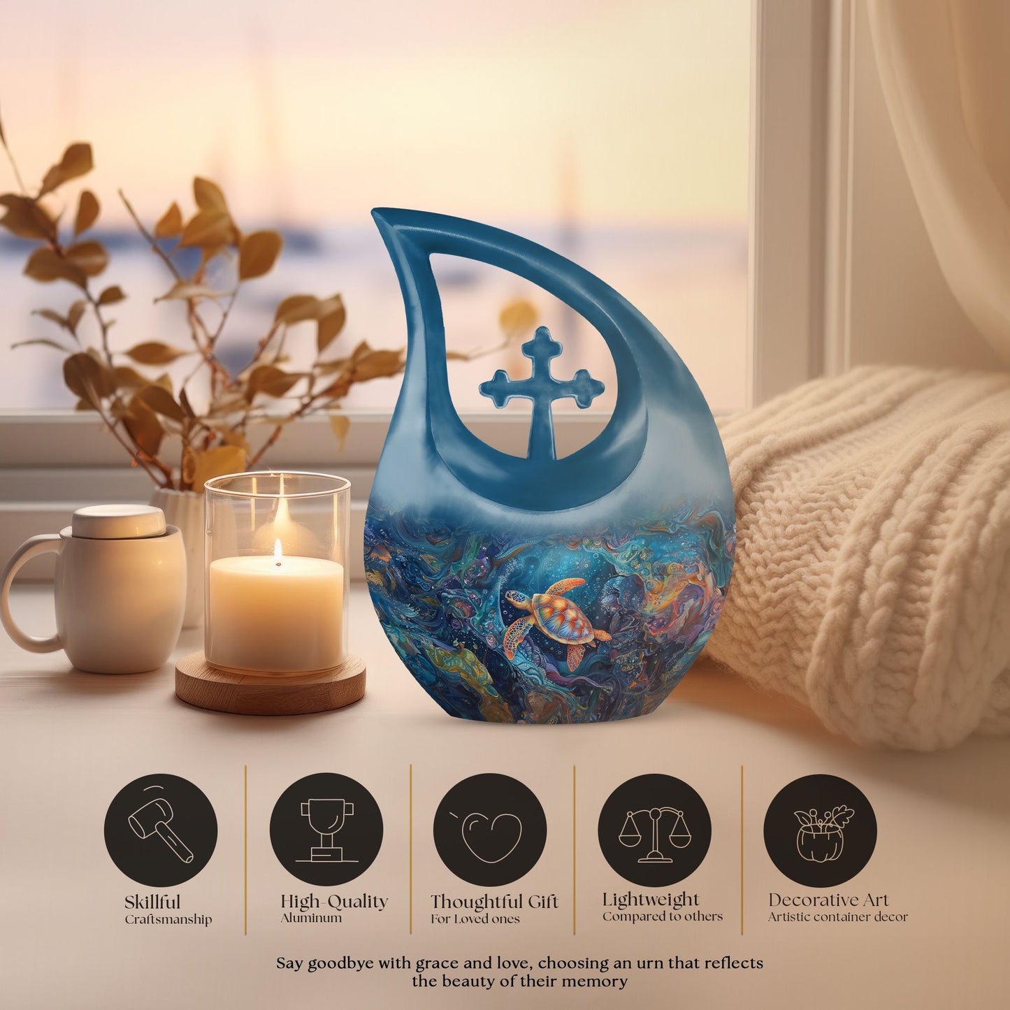 10-inch Turtle themed Cross Drop urn