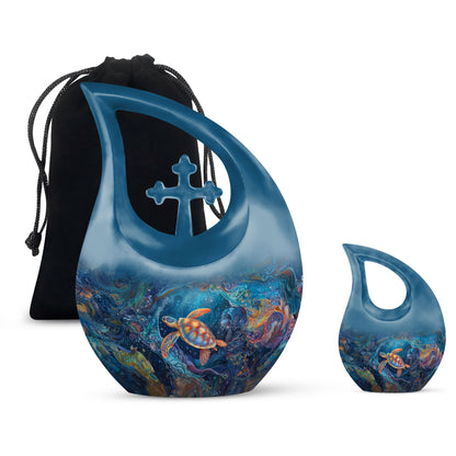 Turtle Theme Large Urn With 1 Keepsake Urn