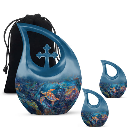 Turtle Theme Large Urn With 2 Keepsake Urn