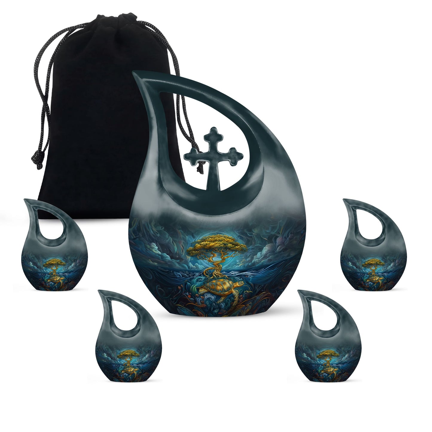 10-inch affordable Turtle Urn with cross drop design
