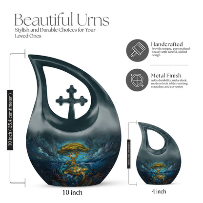 10-inch affordable Turtle Urn with cross drop design