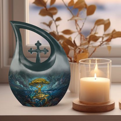10-inch affordable Turtle Urn with cross drop design