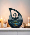 10-inch affordable Turtle Urn with cross drop design