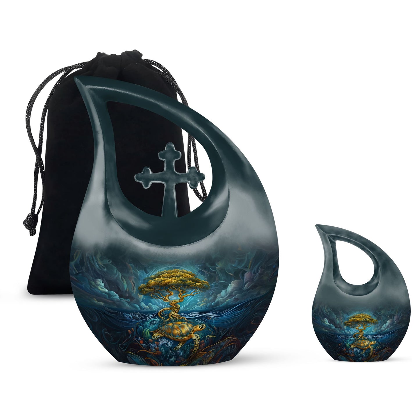10-inch affordable Turtle Urn with cross drop design