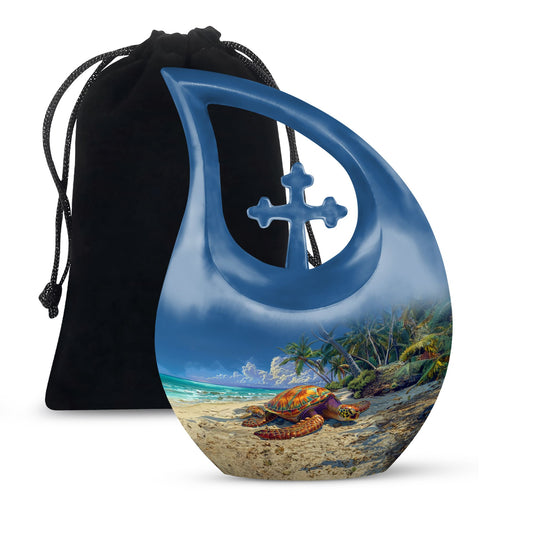 10-inch Turtle Urn with Cross Drop design