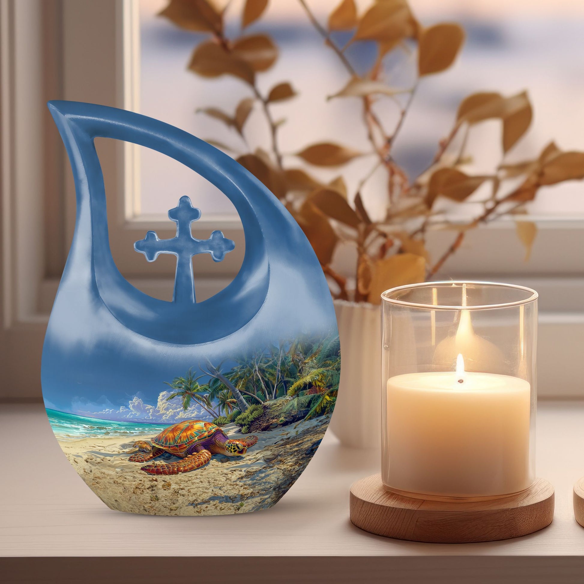 10-inch Turtle Urn with Cross Drop design