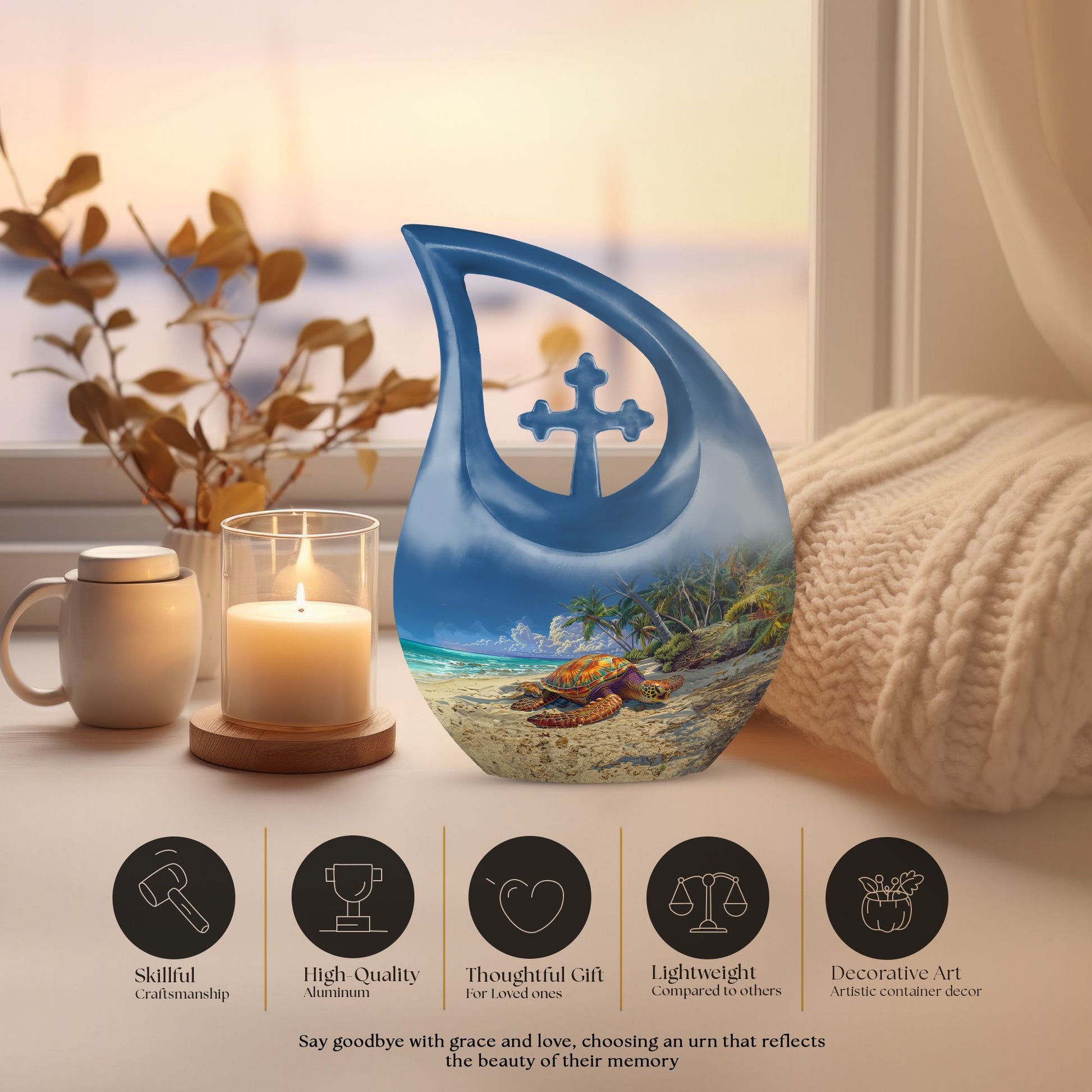 10-inch Turtle Urn with Cross Drop design