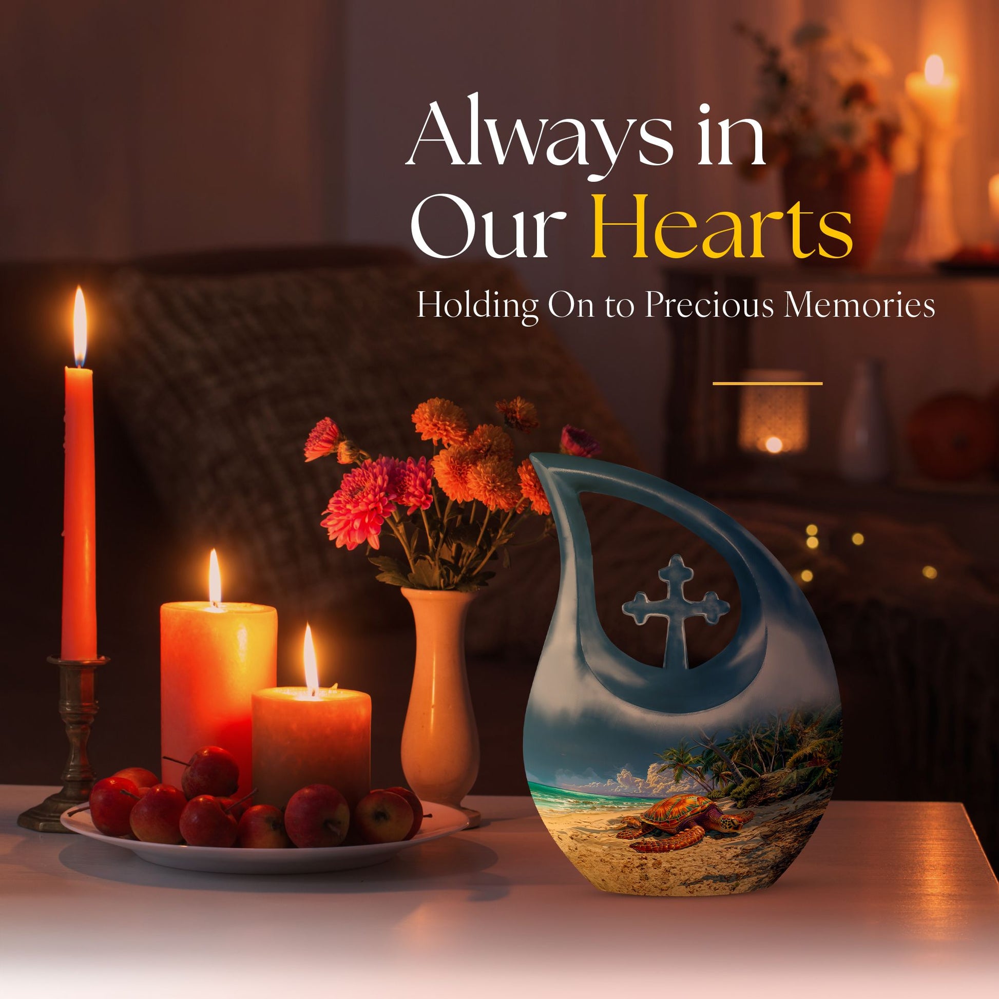 10-inch Turtle Urn with Cross Drop design