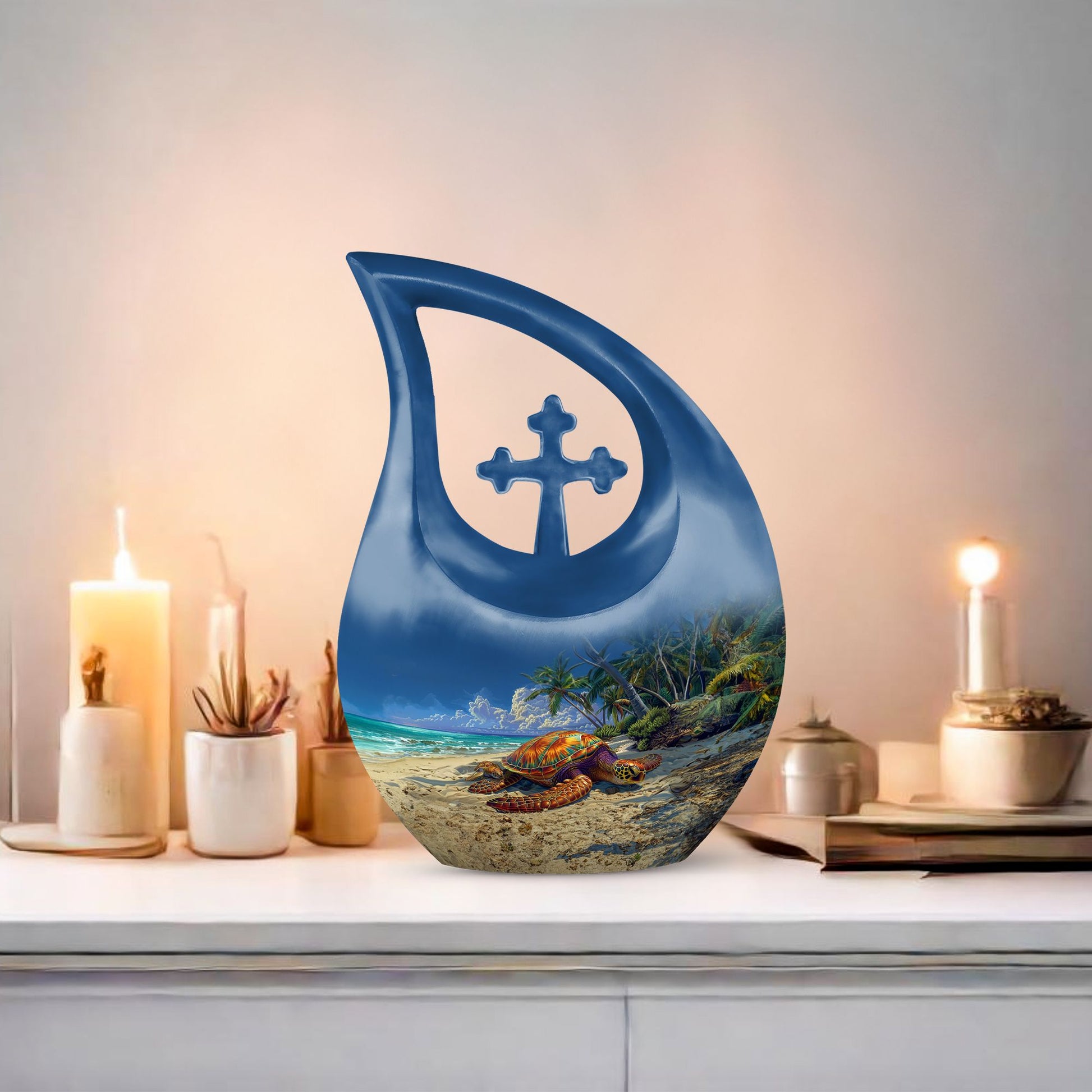 10-inch Turtle Urn with Cross Drop design