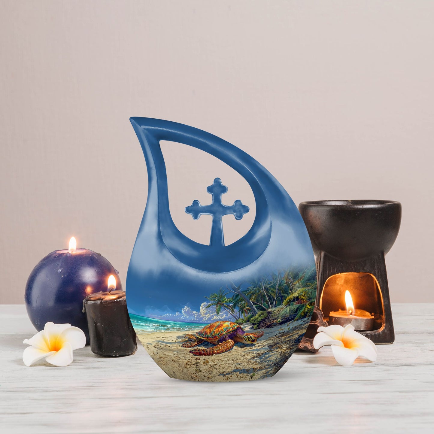 10-inch Turtle Urn with Cross Drop design