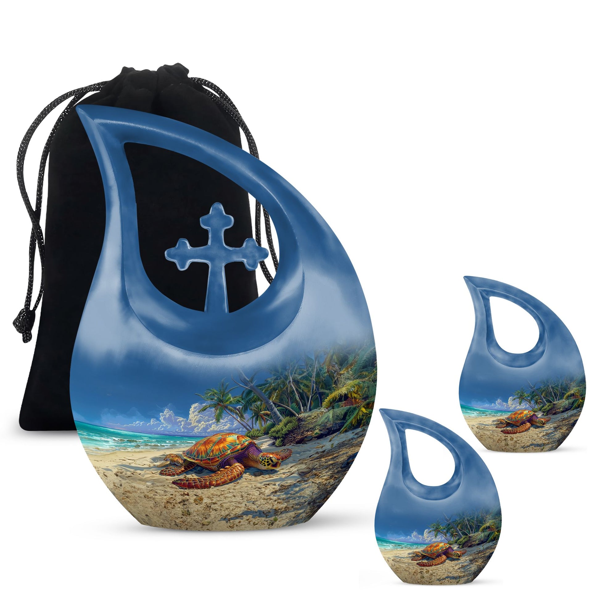 10-inch Turtle Urn with Cross Drop design