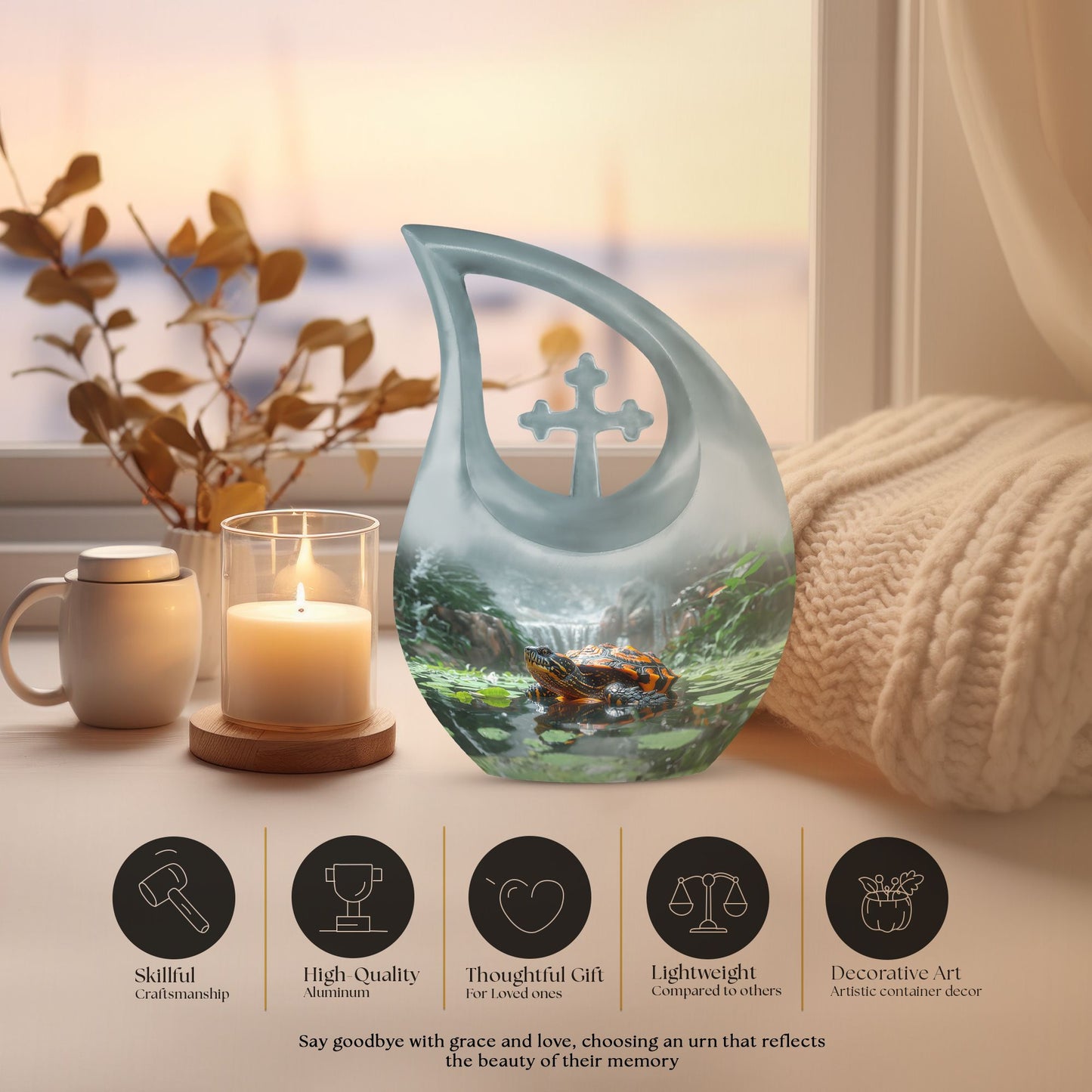 Turtle themed 10-inch Memorial Urn