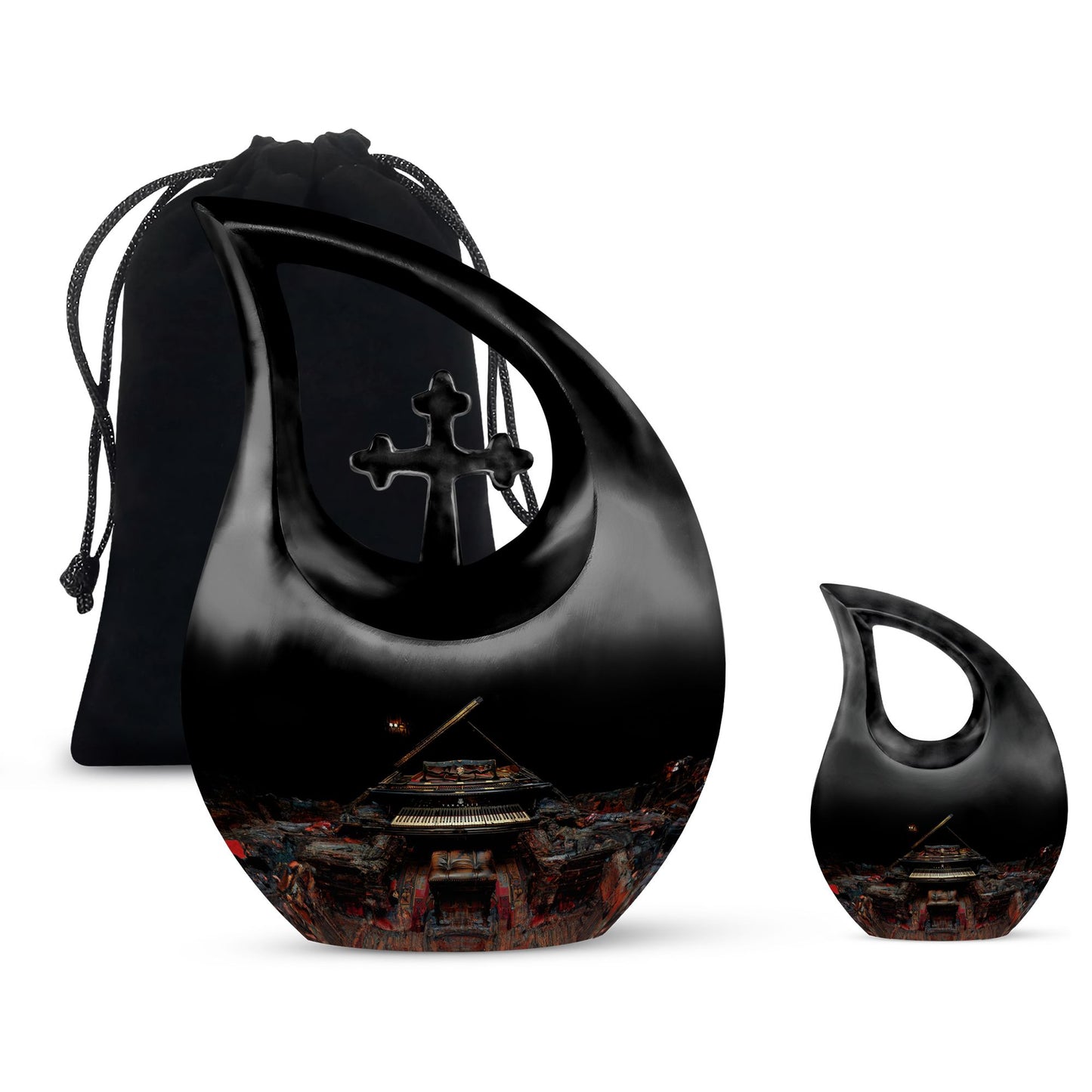 Piano Theme Large Urn With 1 Keepsake Urn