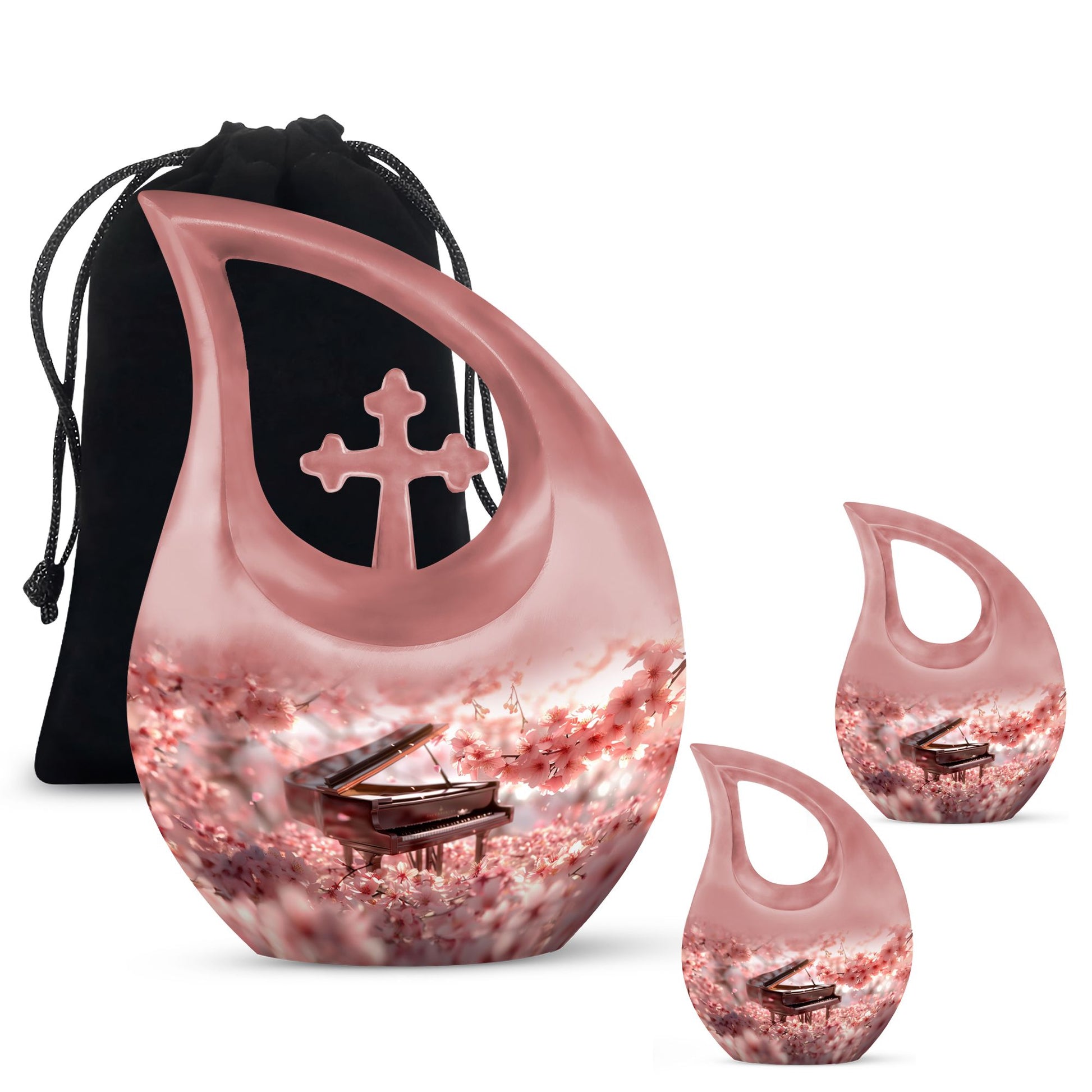 Piano Theme Large Urn With 2 Keepsake Urn