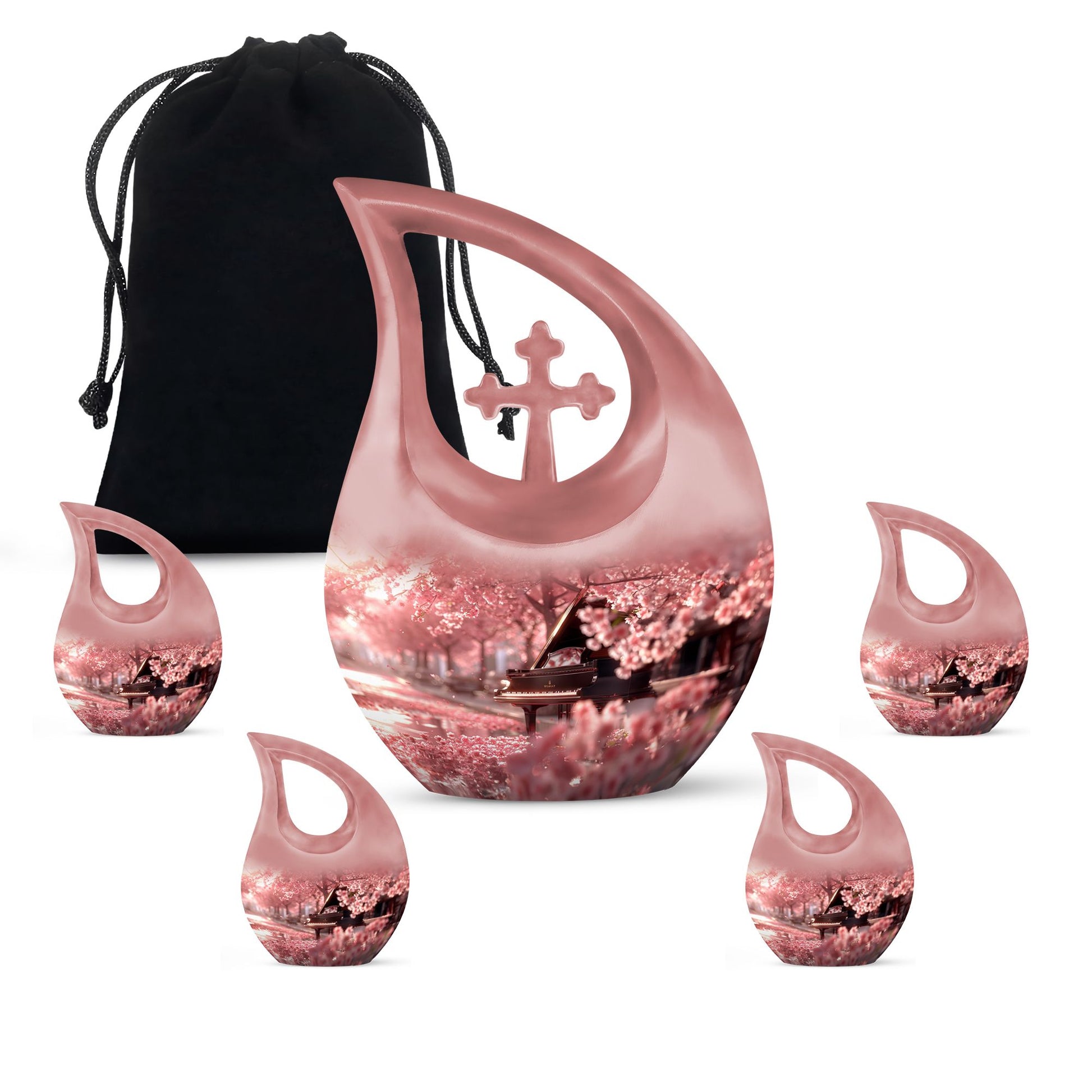 Piano Theme Large Urn With 4 Keepsake Urn