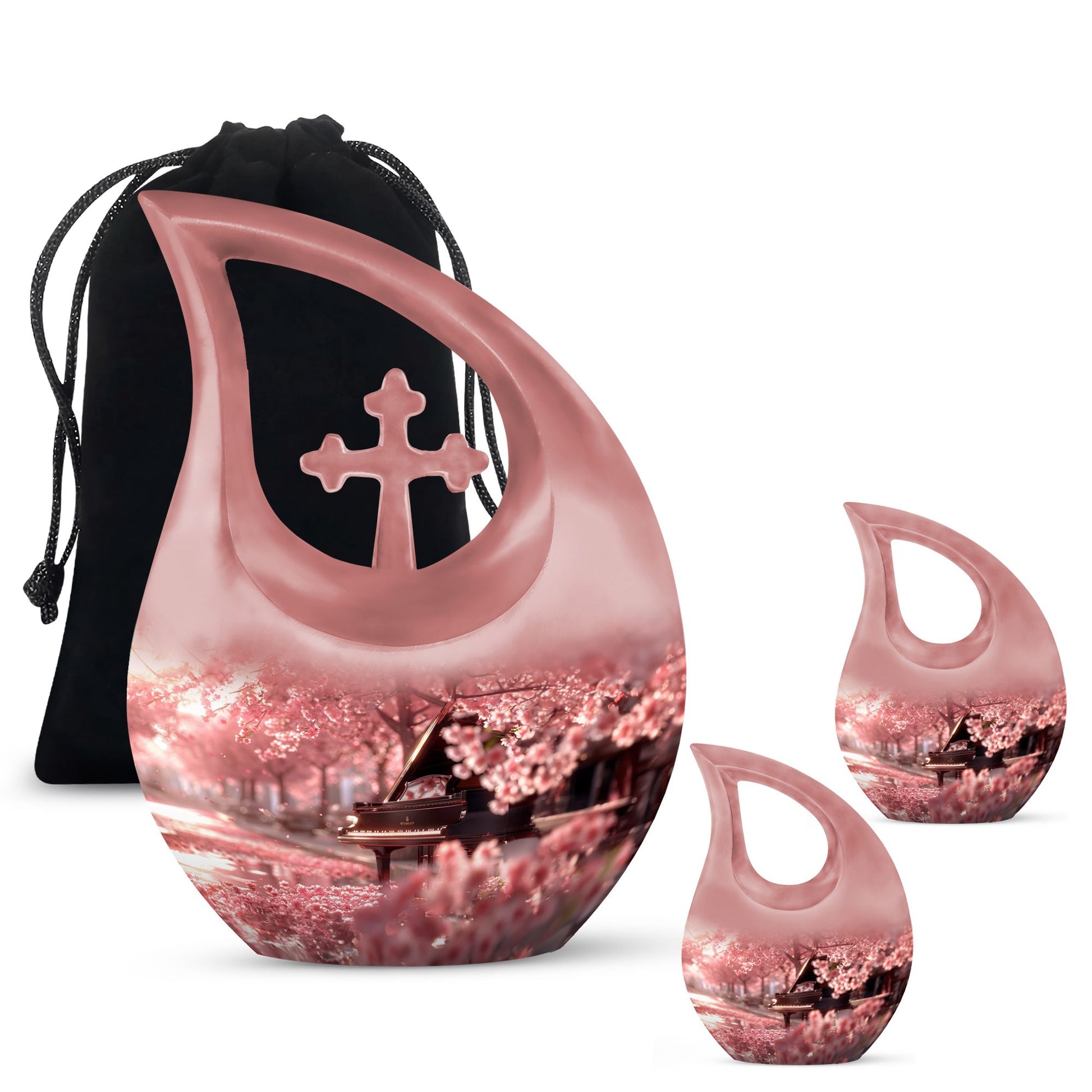 Piano Theme Large Urn With 2 Keepsake Urn