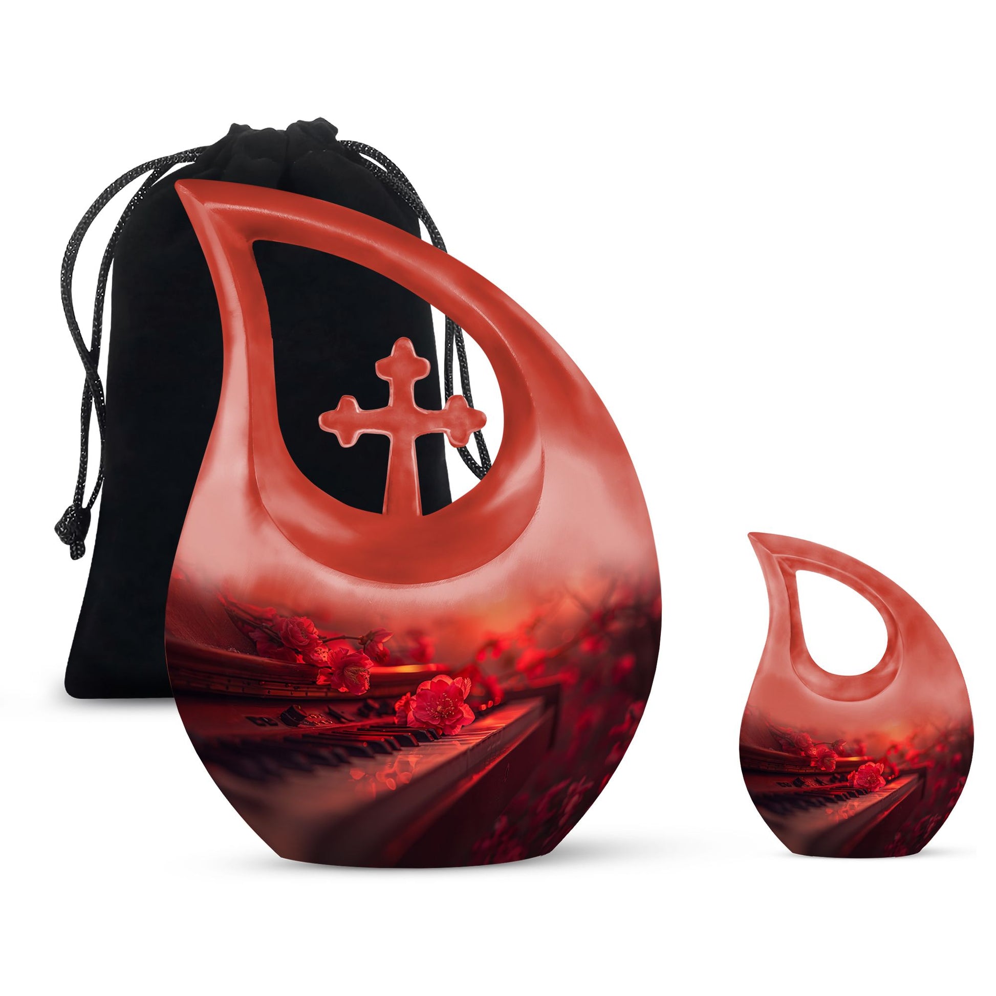 Piano Theme Large Urn With 1 Keepsake Urn