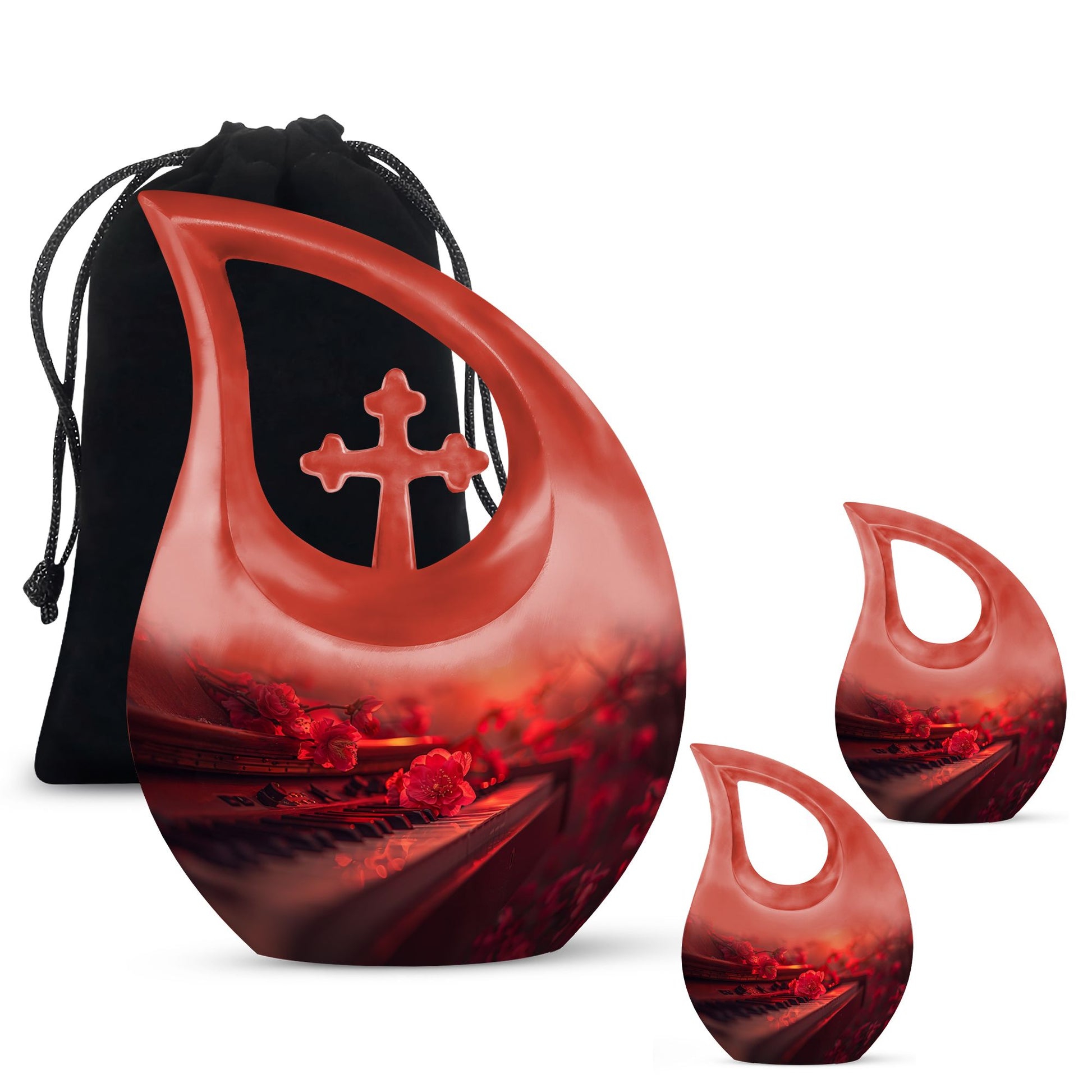 Piano Theme Large Urn With 2 Keepsake Urn