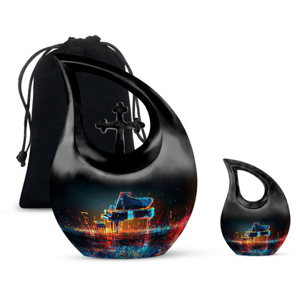 Piano Theme Large Urn With 1 Keepsake Urn