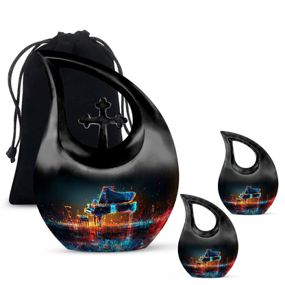 Piano Theme Large Urn With 2 Keepsake Urn