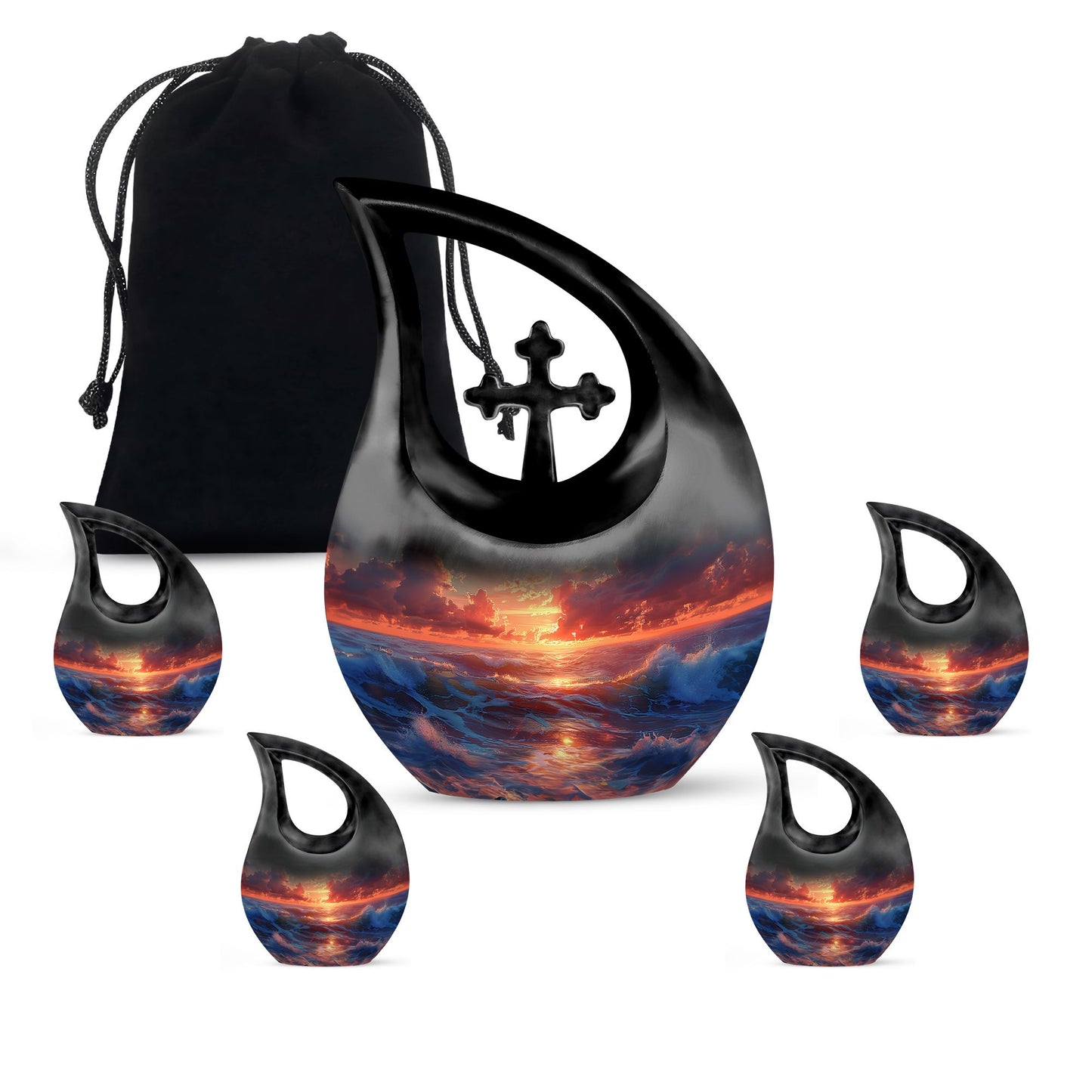 Sunrise Theme Large Urn With 4 Keepsake Urn