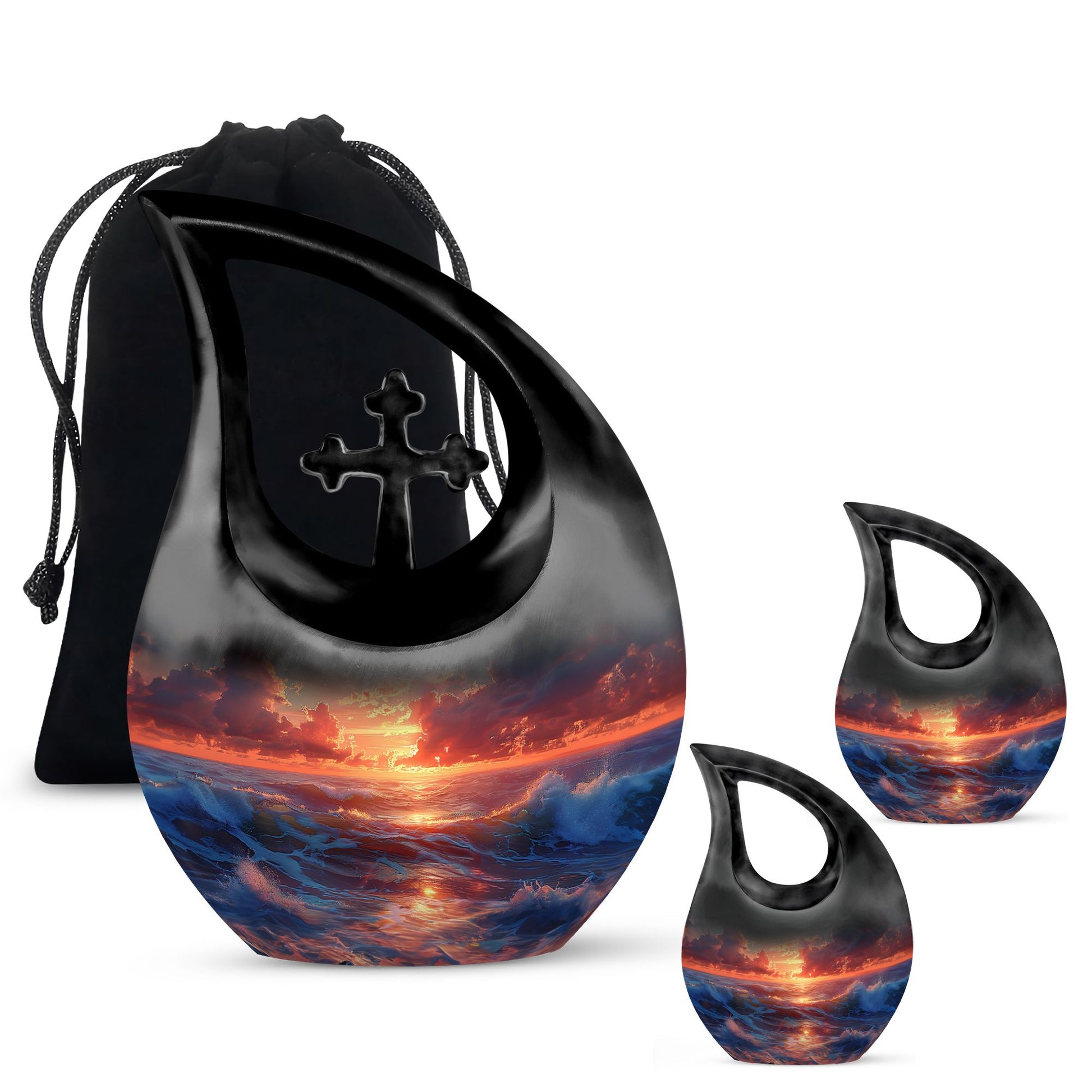 Sunrise Theme Large Urn With 2 Keepsake Urn