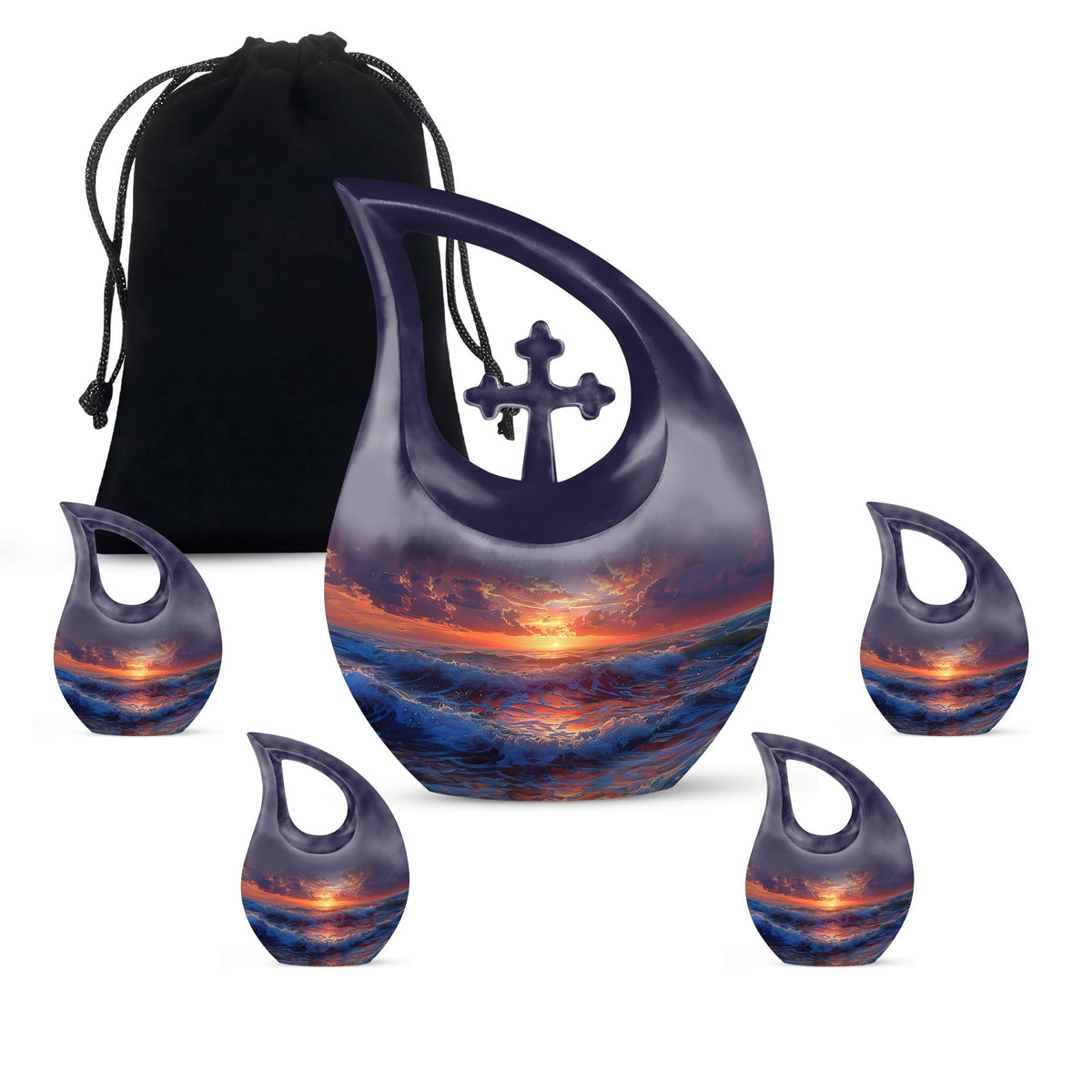Sunrise Theme Large Urn With 4 Keepsake Urn