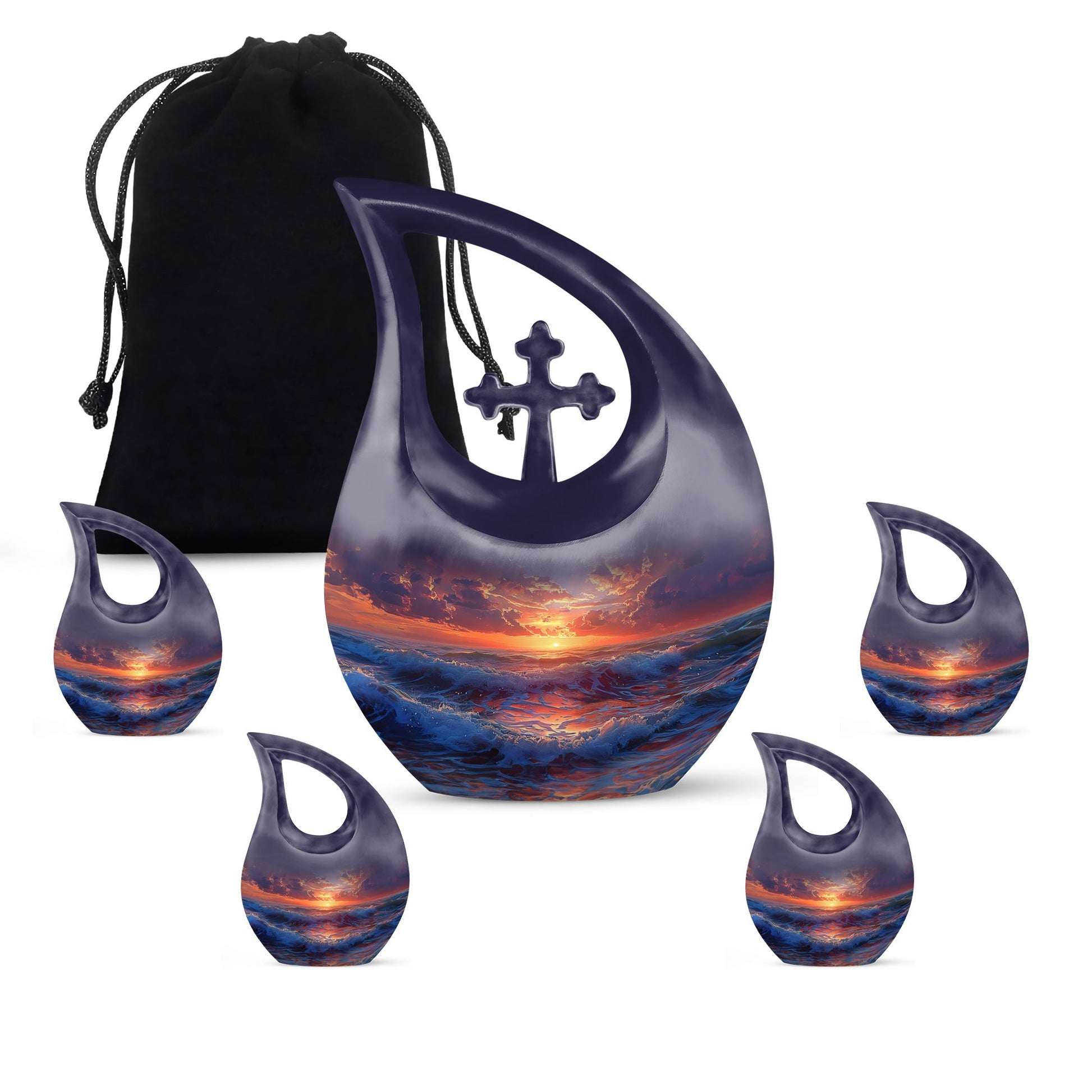 Sunrise Theme Large Urn With 4 Keepsake Urn