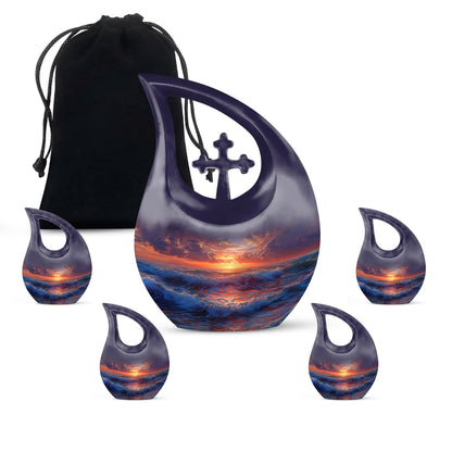 Sunrise Theme Large Urn With 4 Keepsake Urn