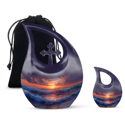 Sunrise Theme Large Urn With 1 Keepsake Urn