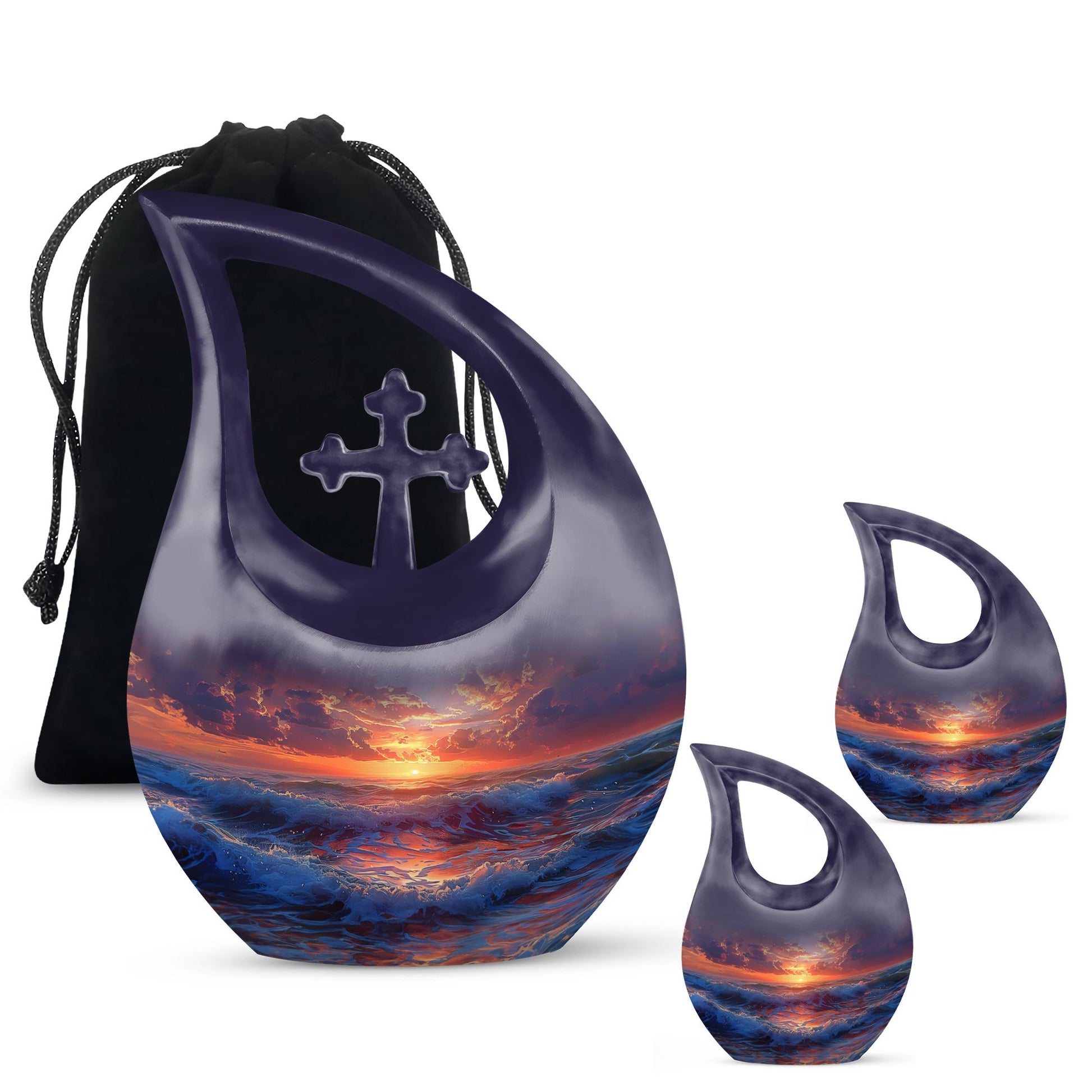 Sunrise Theme Large Urn With 2 Keepsake Urn