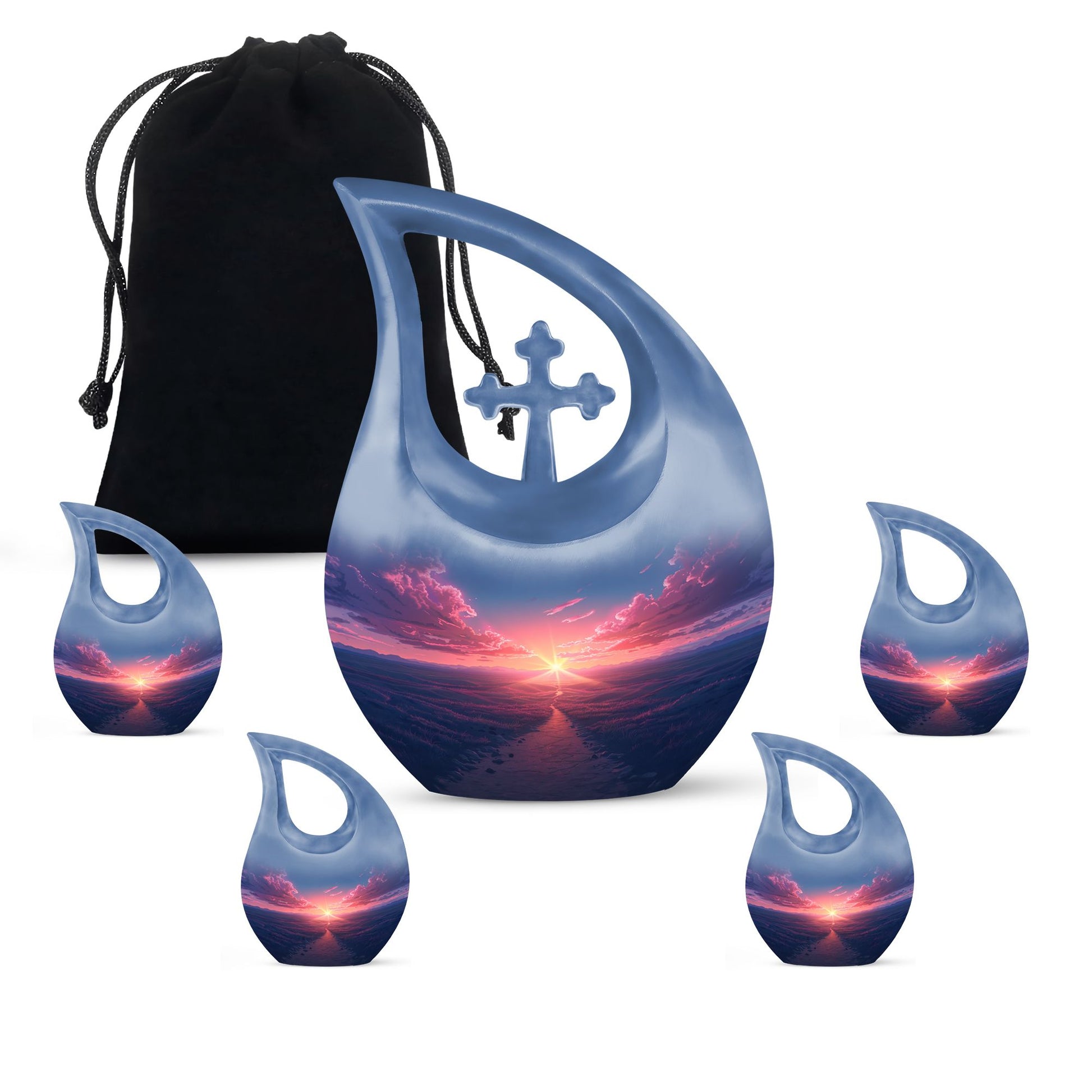 Sunrise Theme Large Urn With 4 Keepsake Urn