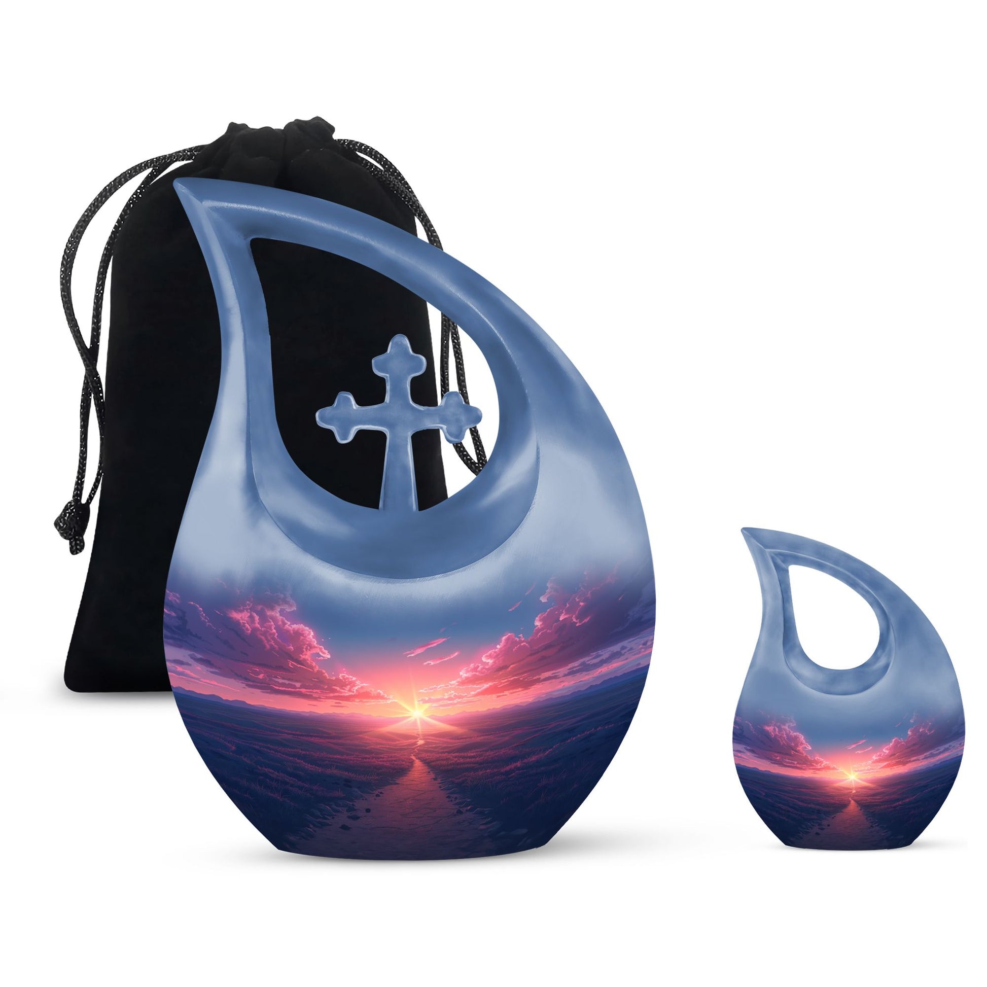 Sunrise Theme Large Urn With 1 Keepsake Urn