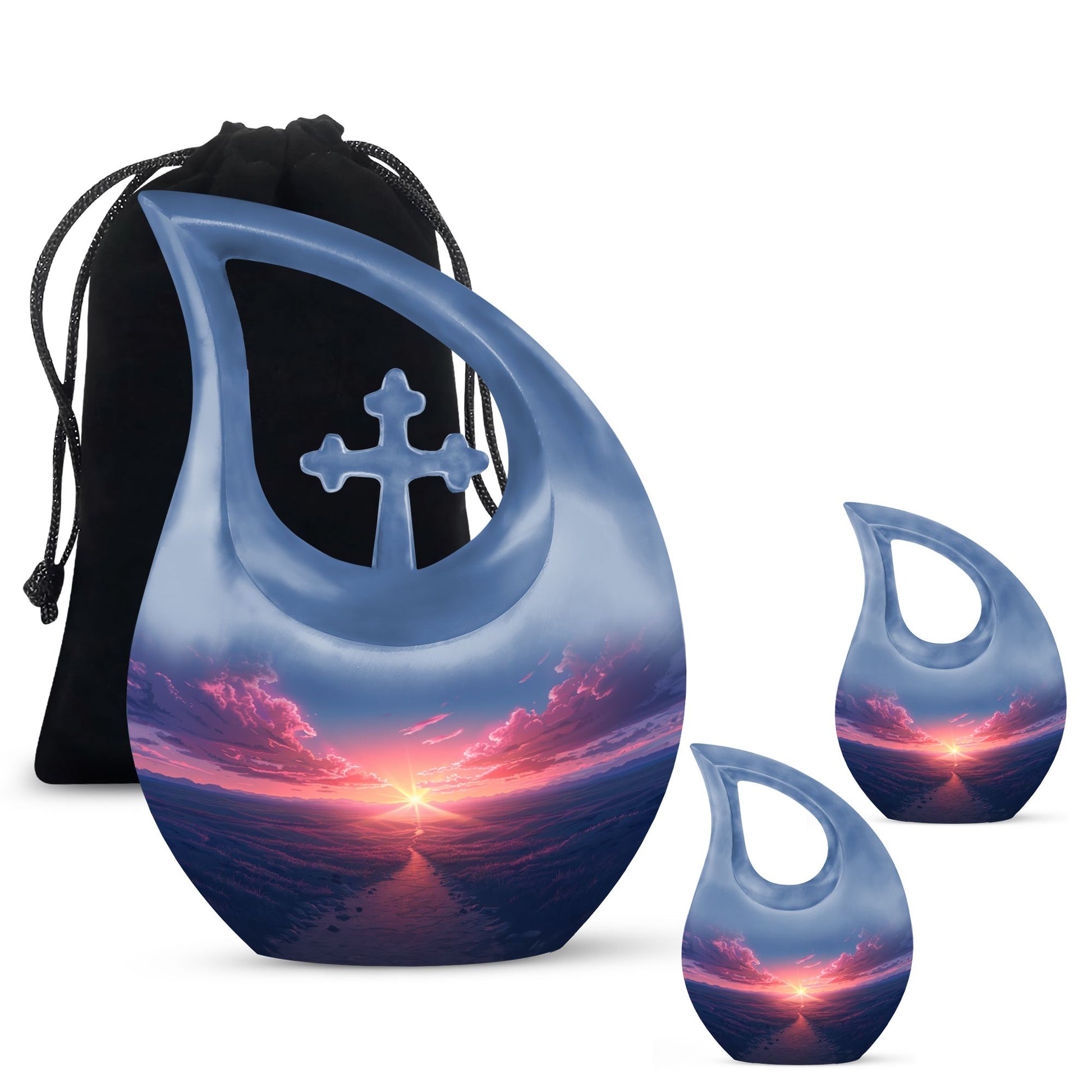 Sunrise Theme Large Urn With 2 Keepsake Urn