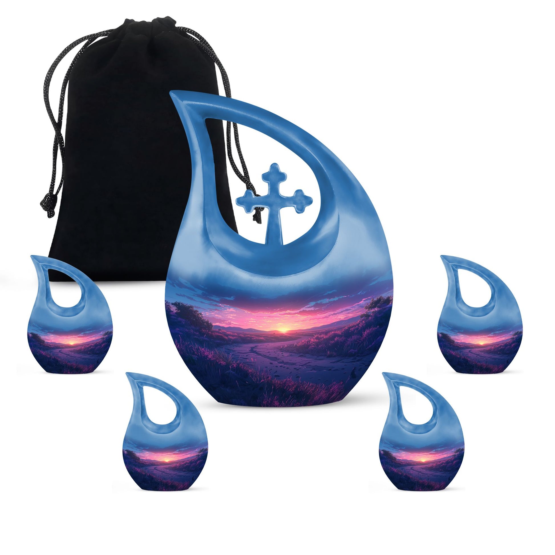 Sunrise Theme Large Urn With 4 Keepsake Urn