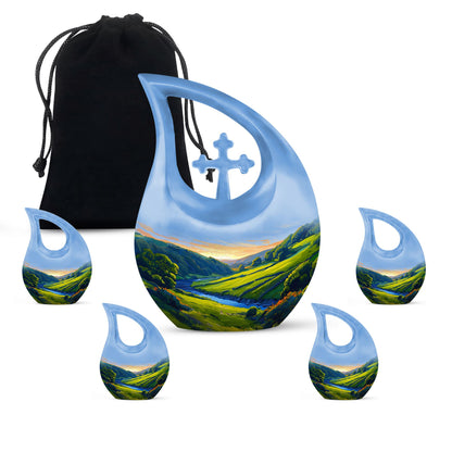 Sunrise Theme Large Urn With 4 Keepsake Urn