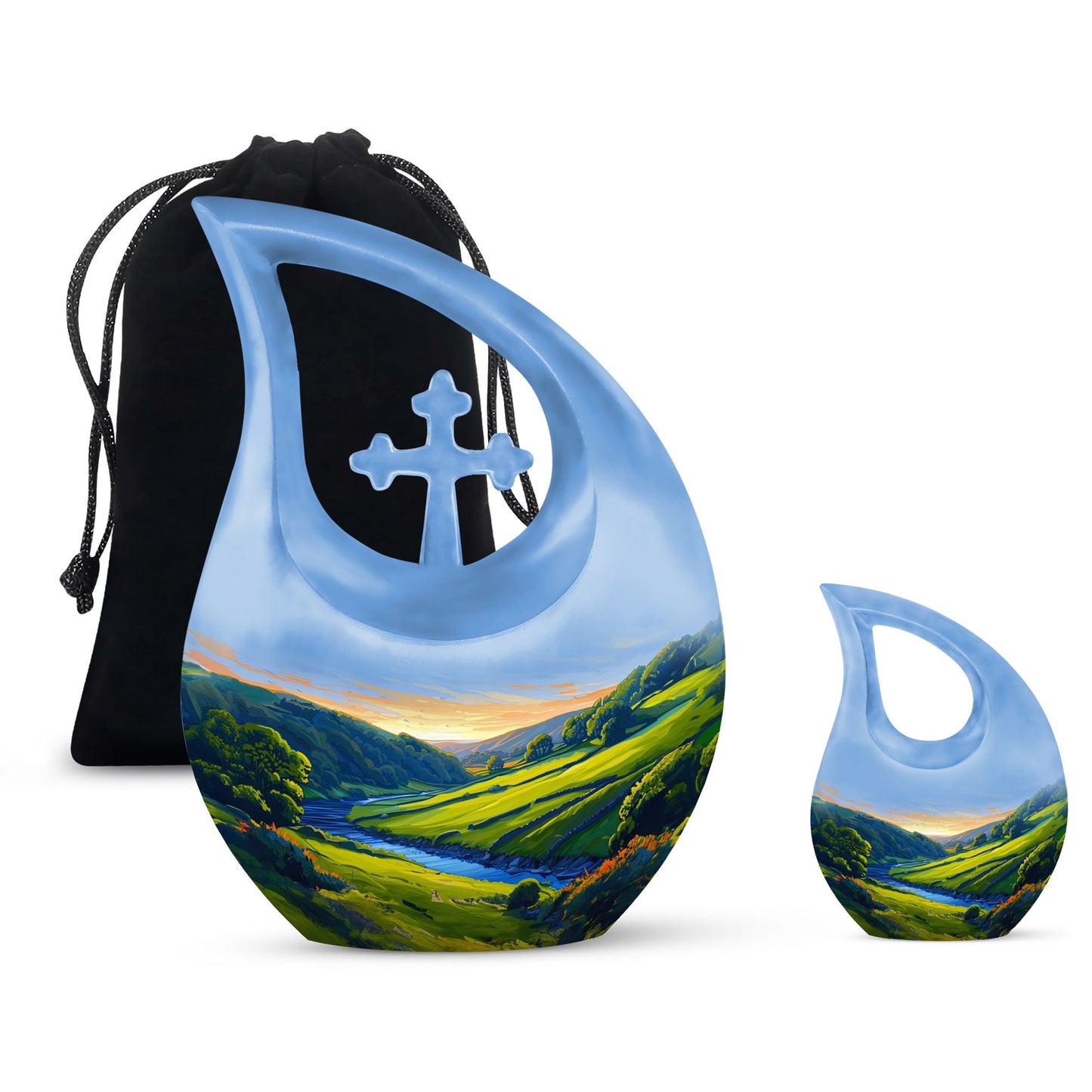 Sunrise Theme Large Urn With 1 Keepsake Urn