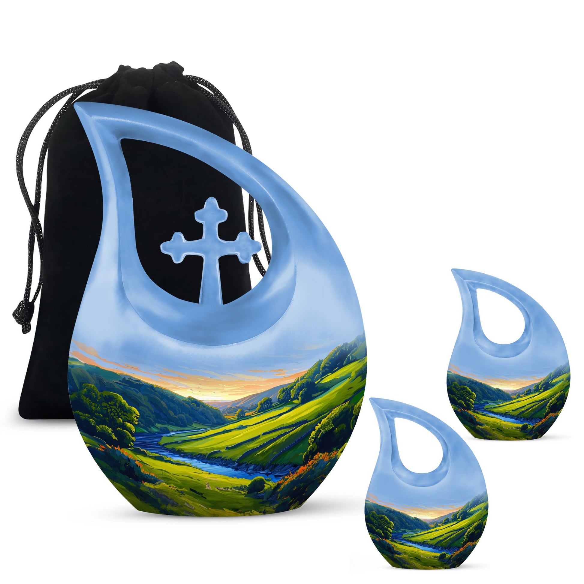 Sunrise Theme Large Urn With 2 Keepsake Urn