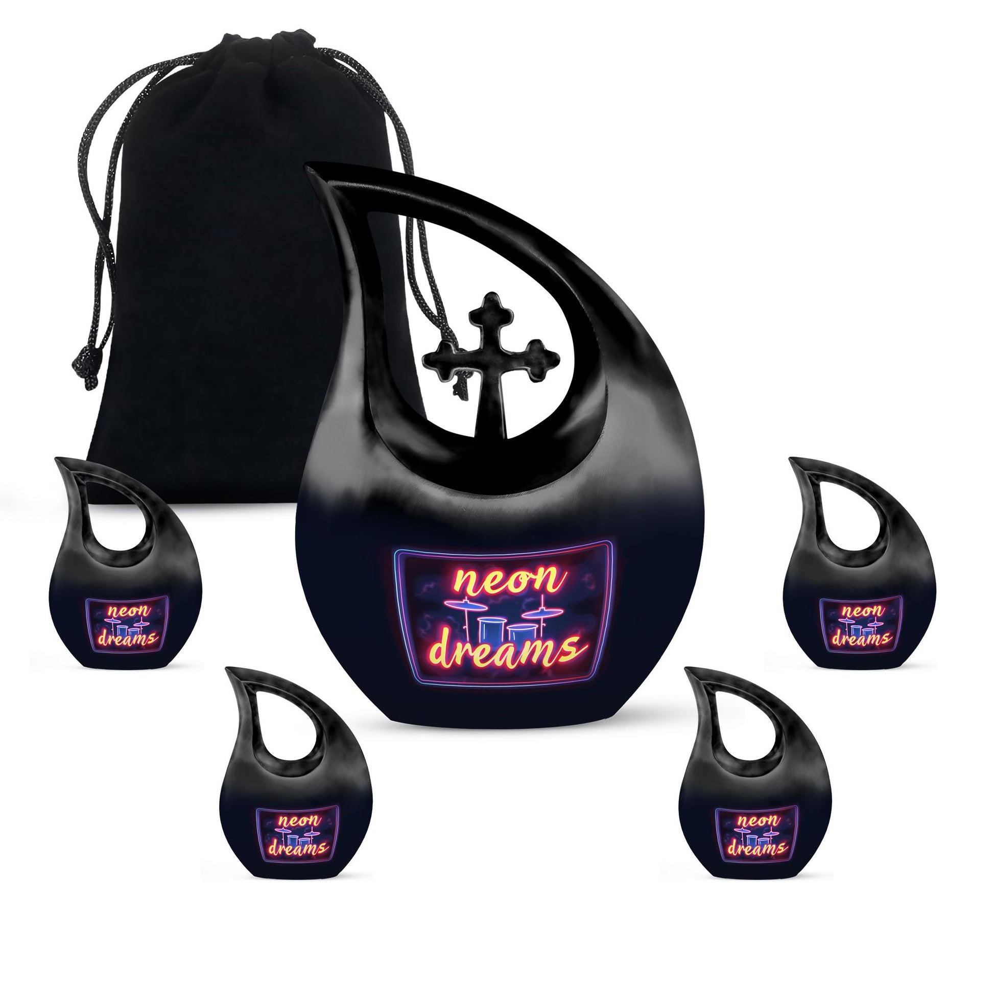 Drums And Music Theme Large Urn With 4 Keepsake Urn