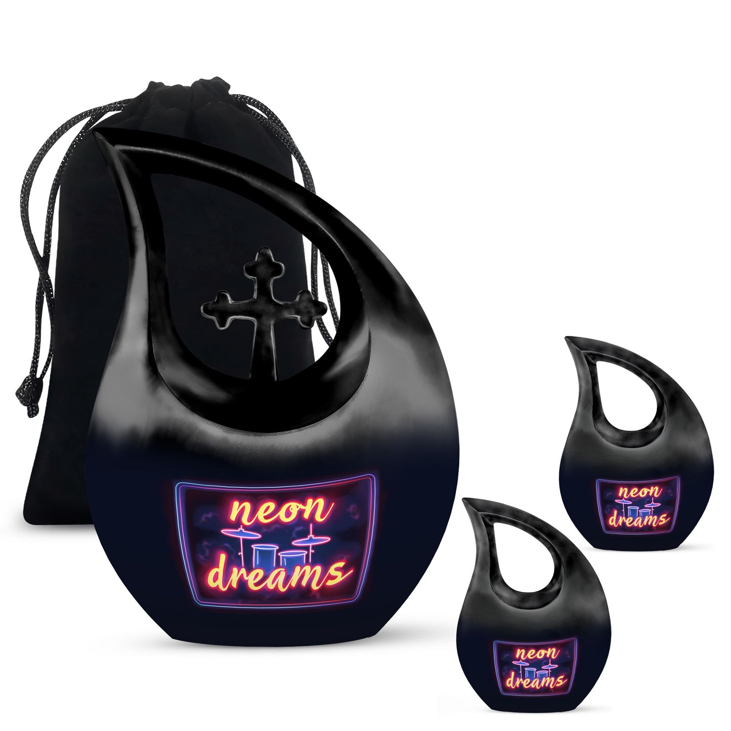 Drums And Music Theme Large Urn With 2 Keepsake Urn