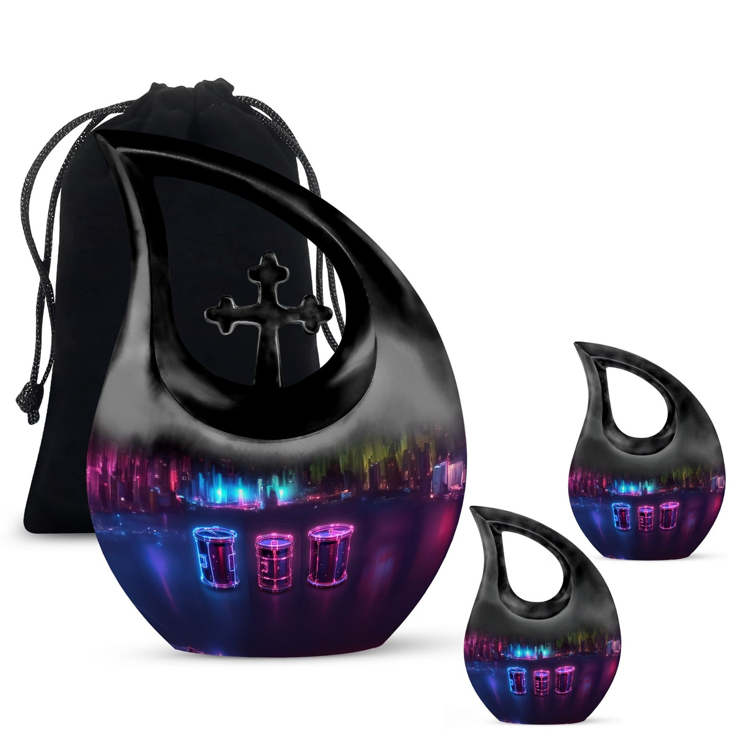 Drums And Music Theme Large Urn With 2 Keepsake Urn