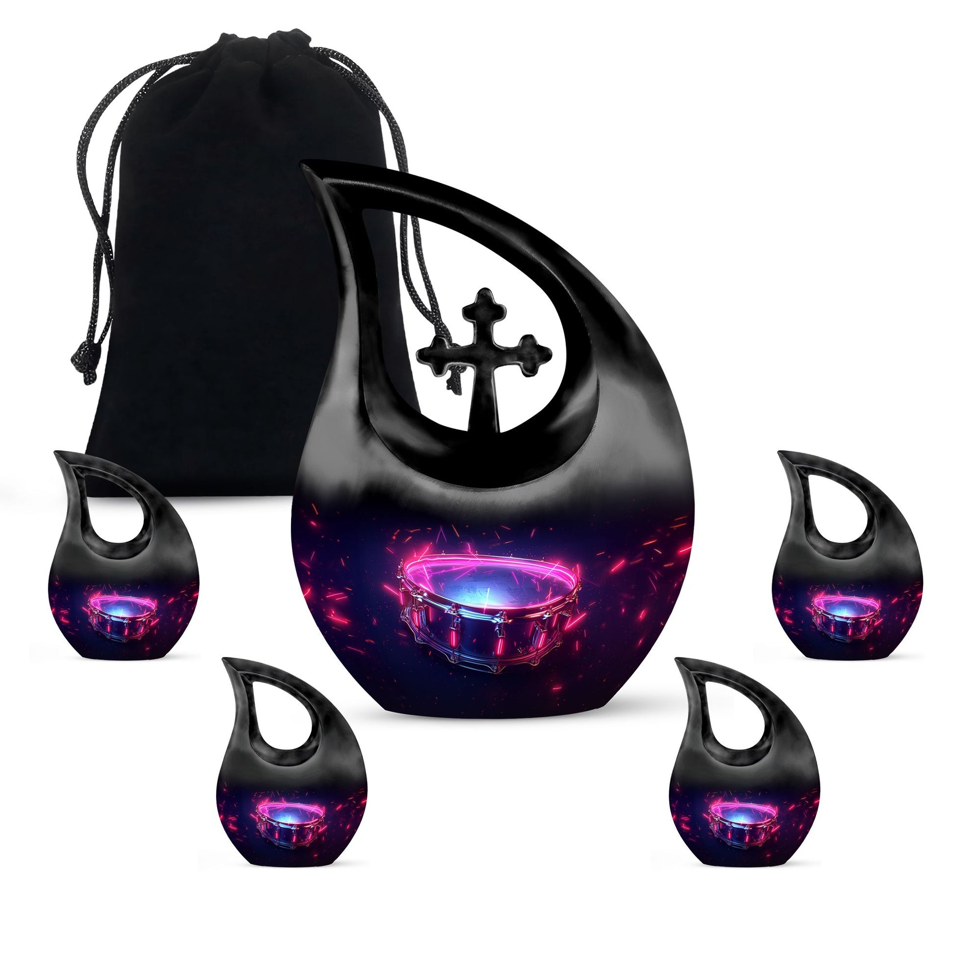 Drums And Music Theme Large Urn With 4 Keepsake Urn