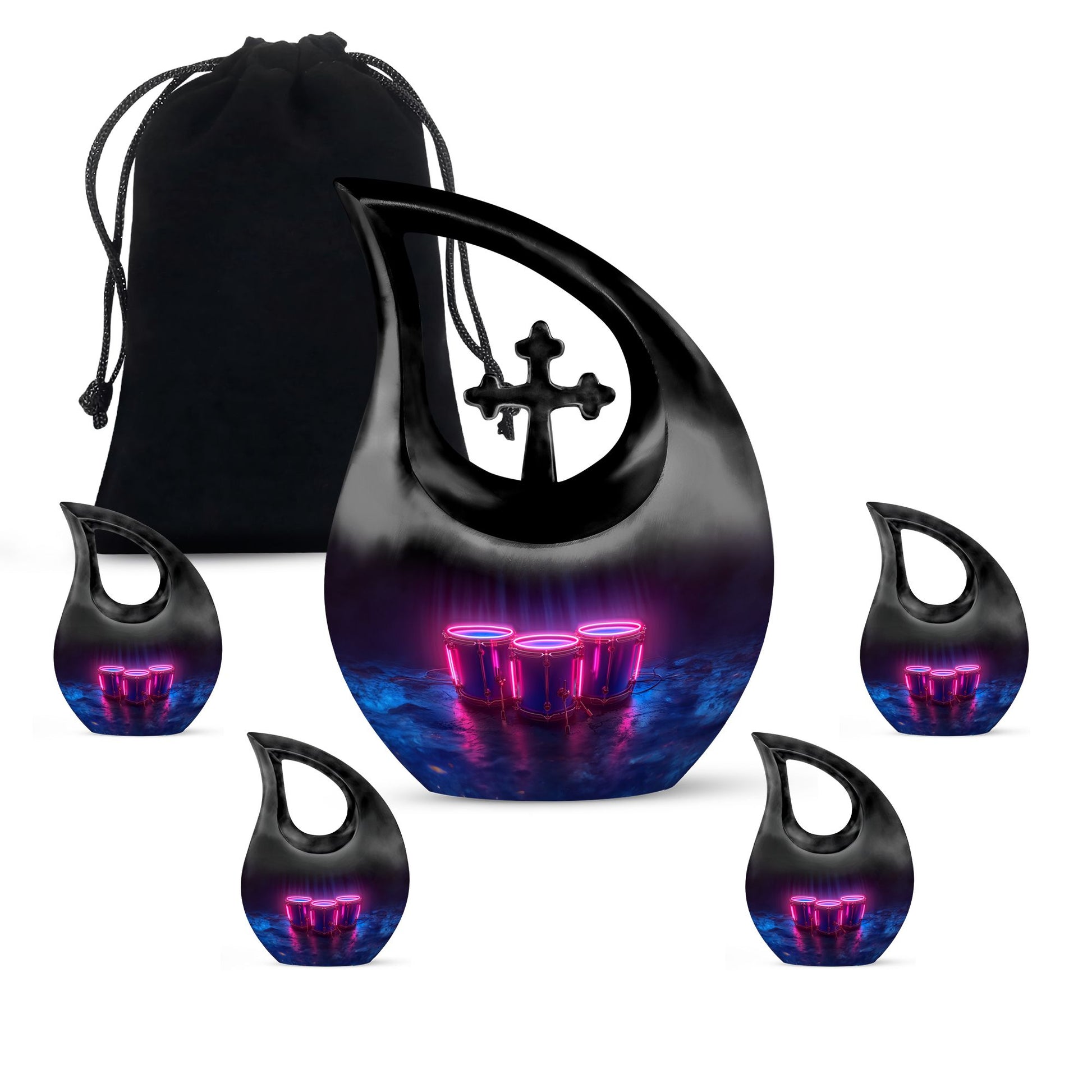 Drums And Music Theme Large Urn With 4 Keepsake Urn